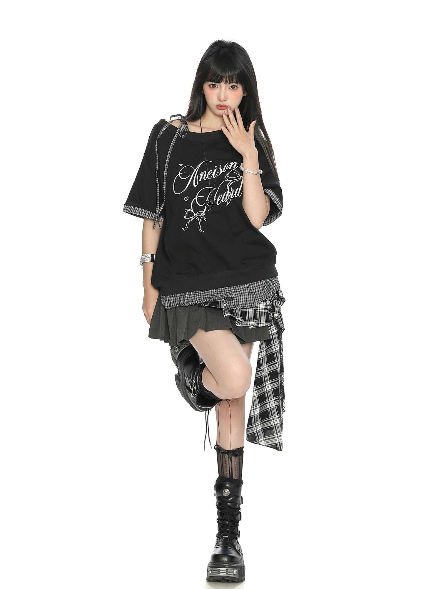 Asymmetrical Bow Tie Two-Piece Short Sleeve T-Shirt for Women - Summer Slimming Top in Korean Style Asymmetrical Bow Tie Two-Piece Short Sleeve T-Shirt for Women - Summer Slimming Top in Korean Style