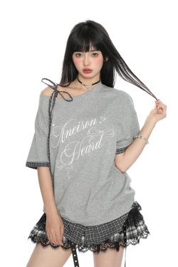 Asymmetrical Bow Tie Two-Piece Short Sleeve T-Shirt for Women - Summer Slimming Top in Korean Style