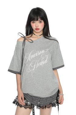 Asymmetrical Bow Tie Two-Piece Short Sleeve T-Shirt for Women - Summer Slimming Top in Korean Style
