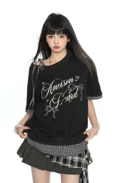 Asymmetrical Bow Tie Two-Piece Short Sleeve T-Shirt for Women - Summer Slimming Top in Korean Style