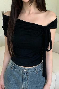 Asymmetrical Off-Shoulder Ruffled Top for Women - One-Shoulder Slimming Solid Color T-Shirt - Trendy 90s Style Fashion