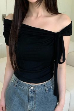 Asymmetrical Off-Shoulder Ruffled Top for Women - One-Shoulder Slimming Solid Color T-Shirt - Trendy 90s Style Fashion