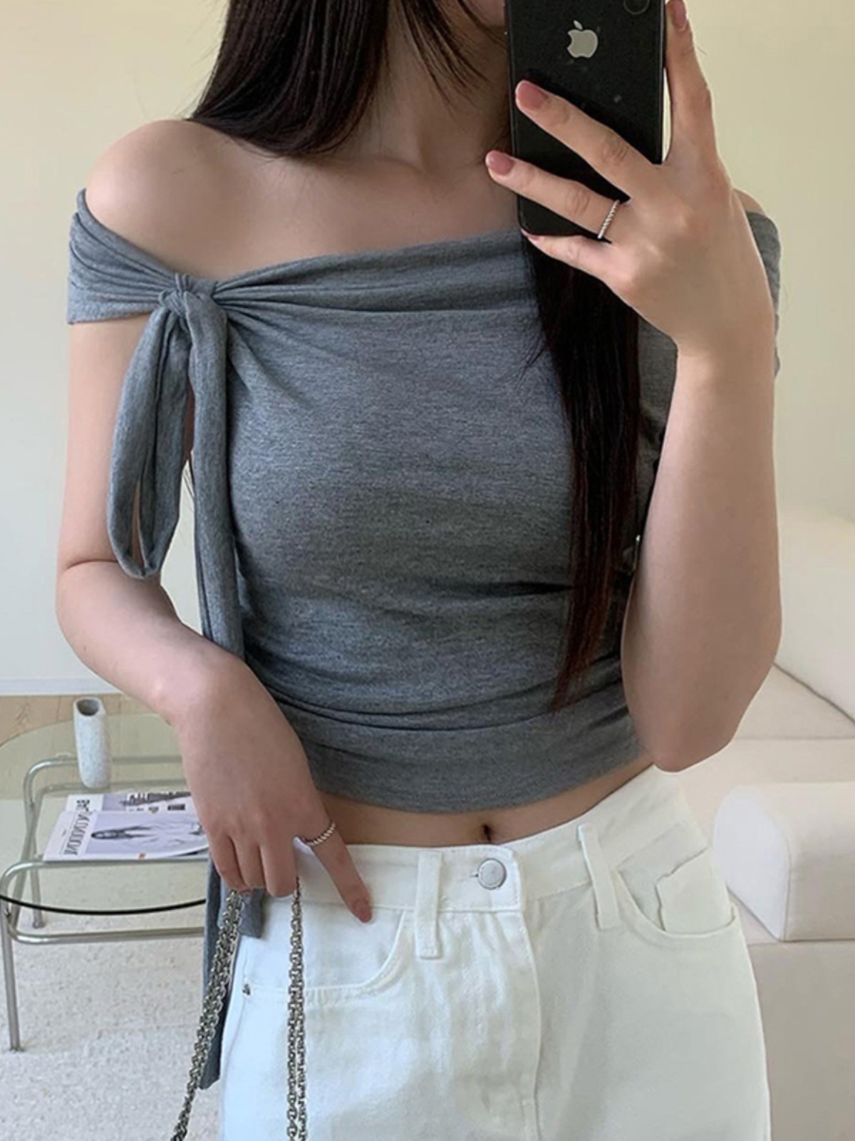 Asymmetrical Off-Shoulder Ruffled Top for Women - One-Shoulder Slimming Solid Color T-Shirt - Trendy 90s Style Fashion Asymmetrical Off-Shoulder Ruffled Top for Women - One-Shoulder Slimming Solid Color T-Shirt - Trendy 90s Style Fashion