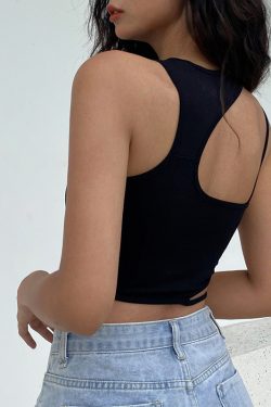 Asymmetrical Off-Shoulder Sexy Tank Top for Women - Fitted Waist-Exposing Dance Top, Y2K Style
