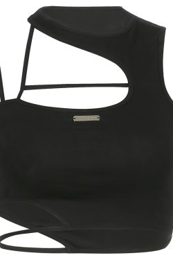 Asymmetrical Off-Shoulder Sexy Tank Top for Women - Fitted Waist-Exposing Dance Top, Y2K Style