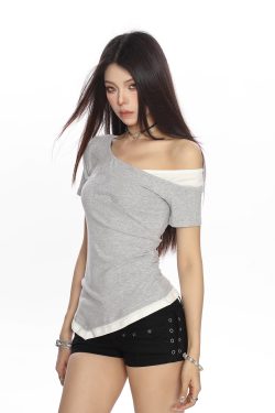 Asymmetrical Rhinestone Snake Print Short Sleeve T-Shirt for Women - Trendy Summer Slim Fit Two-Piece Waist-Defining Top