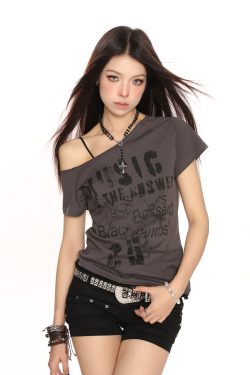 Asymmetrical Short Sleeve Y2K Crop Top for Women - Sweet Cool Hot Girl Wasteland Punk Slim Fit T-Shirt for Summer Fashion