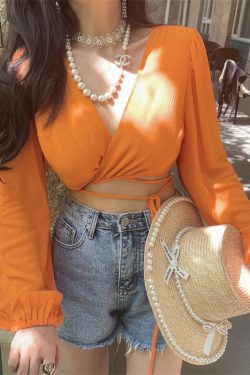 Autumn Ultra-Slim Sexy V-Neck Tied Lantern Sleeve Vacation Shirt for Women - Trendy 2024 DIY Style