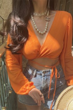 Autumn Ultra-Slim Sexy V-Neck Tied Lantern Sleeve Vacation Shirt for Women - Trendy 2024 DIY Style