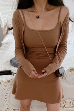 Autumn Winter American Retro Bodycon A-Line Camisole Dress and Cardigan Two-Piece Set - Sexy Chenopod DIY Style