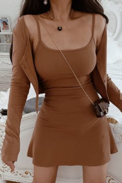 Autumn Winter American Retro Bodycon A-Line Camisole Dress and Cardigan Two-Piece Set - Sexy Chenopod DIY Style