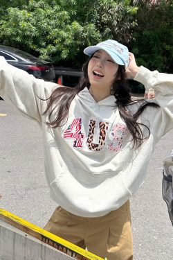 Autumn Winter Camouflage Couple Hoodie with Cashew Flower Leopard Print and Letter Patch Embroidery, Y2K Streetwear Fashion