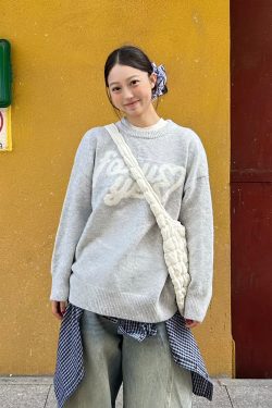 Autumn Winter Casual Heart Print Knitted Sweater - Loose Fit Round Neck Pullover, National Trendy Style for Cozy Days