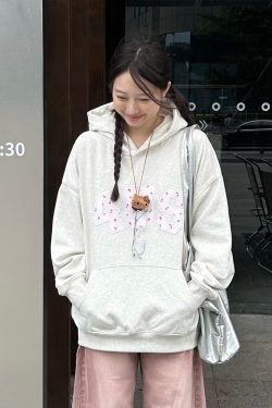 Autumn Winter Floral Embroidery Patch Hoodie for Couples - Loose Fit, National Trend, Casual Streetwear