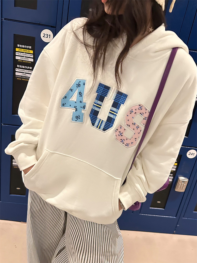 Autumn Winter Patchwork Embroidered Plaid Floral Couple Loose Hoodie Unisex Y2K Style Fashion Autumn Winter Patchwork Embroidered Plaid Floral Couple Loose Hoodie Unisex Y2K Style Fashion