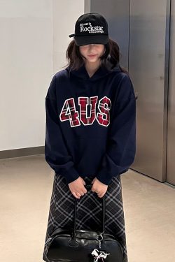 Autumn Winter Plaid Patch Embroidery Hoodie Unisex Loose Fit Casual Streetwear, Trendy Couples Fashion, Cozy Layering Essential