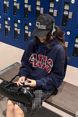 Autumn Winter Plaid Patch Embroidery Hoodie Unisex Loose Fit Casual Streetwear, Trendy Couples Fashion, Cozy Layering Essential