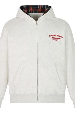 Autumn Winter Plaid Splicing Slogan Letter Couple Zipper Hoodie Cardigan Jacket - Casual Streetwear, Y2K Fashion Style