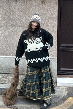 Autumn Winter Plush Jacquard Knitted Sweater for Couples - Versatile National Trend Dog Design, Cozy Fashion Essential