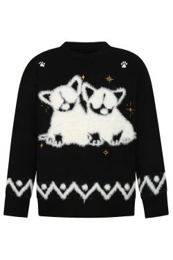 Autumn Winter Plush Jacquard Knitted Sweater for Couples - Versatile National Trend Dog Design, Cozy Fashion Essential