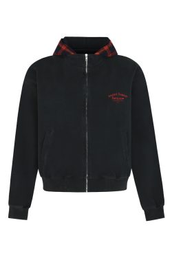 Autumn Winter Red Plaid Fake Two-Piece Zipper Hoodie - Slogan Embroidered Loose Fit Couple's Style