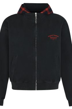 Autumn Winter Red Plaid Fake Two-Piece Zipper Hoodie - Slogan Embroidered Loose Fit Couple's Style