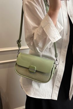 Avocado Green Women's Color-Blocking Small Square Bag - High-End Niche Fashion Shoulder Crossbody Saddle Bag 2025