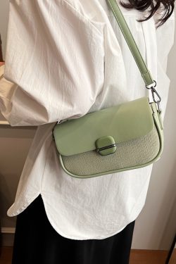 Avocado Green Women's Color-Blocking Small Square Bag - High-End Niche Fashion Shoulder Crossbody Saddle Bag 2025