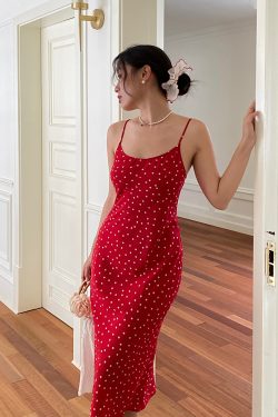 Backless French Polka Dot Dress - Casual Slim Fit Mid-Length Camisole for Effortless Y2K Style