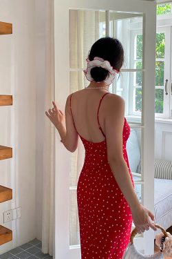 Backless French Polka Dot Dress - Casual Slim Fit Mid-Length Camisole for Effortless Y2K Style