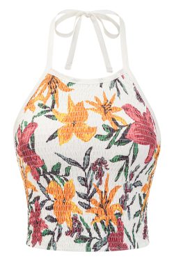 Backless Halter Crop Top for Women - Sexy Ruffled Print Design, European & American Style, Perfect for Y2K and Summer Fashion