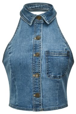 Backless Halter Denim Vest - Retro European American Style Women's Short Top, Sexy Lapel Outerwear for Trendy Looks