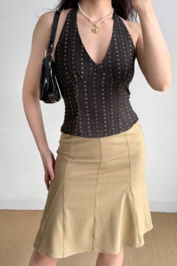 Backless Halter Top for Women - Sexy Slim Fit American Vintage Style - Trendy Y2K Inspired Outerwear