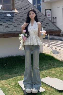 Backless Polka Dot Halter Top for Women - Elegant Slim Fit Sleeveless Summer Shirt