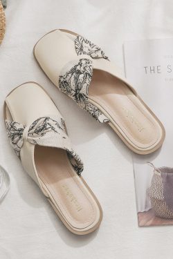 Backless Sheepskin Slip-On Flat Slippers for Women - French Style Pointed Toe Summer Footwear