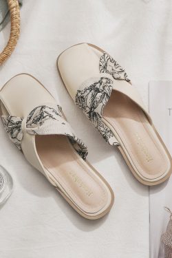 Backless Sheepskin Slip-On Flat Slippers for Women - French Style Pointed Toe Summer Footwear