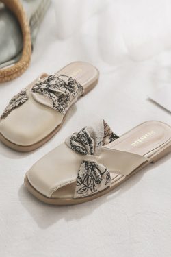 Backless Sheepskin Slip-On Flat Slippers for Women - French Style Pointed Toe Summer Footwear