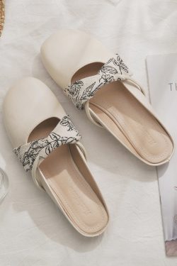 Backless Sheepskin Slippers for Women - Open-Toe Summer Footwear in Lazy French Style for Spring and Outdoor Wear