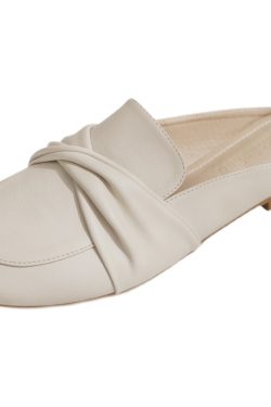 Backless Sheepskin Summer Slippers for Women - Flat Outdoor Loafers with Round Toe Design - Trendy Casual Footwear