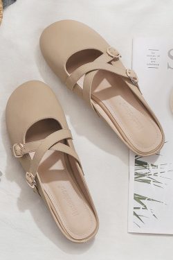 Backless Sheepskin Summer Slippers for Women - Flat Outdoor Loafers with Round Toe Design - Trendy Casual Footwear