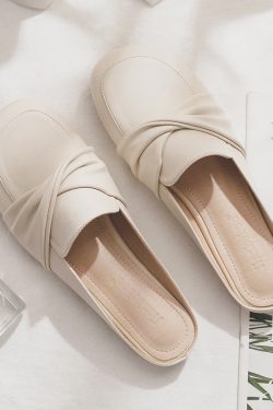 Backless Sheepskin Summer Slippers for Women - Flat Outdoor Loafers with Round Toe Design - Trendy Casual Footwear