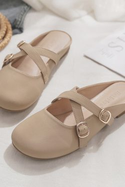 Backless Sheepskin Summer Slippers for Women - Flat Outdoor Loafers with Round Toe Design - Trendy Casual Footwear