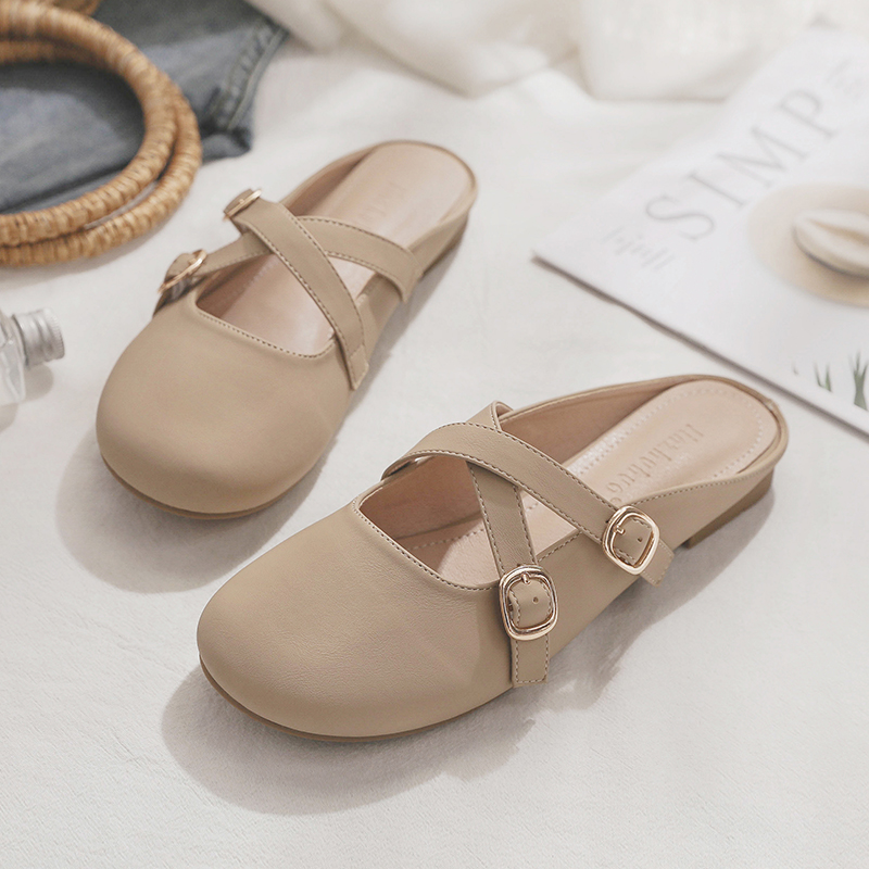 Backless Sheepskin Summer Slippers for Women - Flat Outdoor Loafers with Round Toe Design - Trendy Casual Footwear Backless Sheepskin Summer Slippers for Women - Flat Outdoor Loafers with Round Toe Design - Trendy Casual Footwear