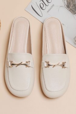 Backless Sheepskin Summer Slippers for Women - Flat Outdoor Loafers with Round Toe Design - Trendy Casual Footwear