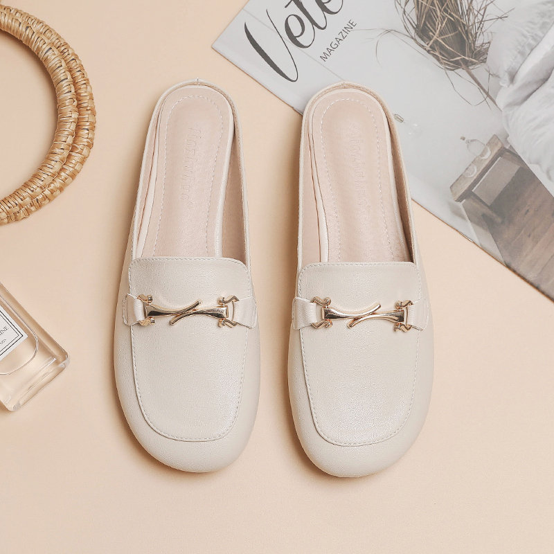 Backless Sheepskin Summer Slippers for Women - Flat Outdoor Loafers with Round Toe Design - Trendy Casual Footwear Backless Sheepskin Summer Slippers for Women - Flat Outdoor Loafers with Round Toe Design - Trendy Casual Footwear