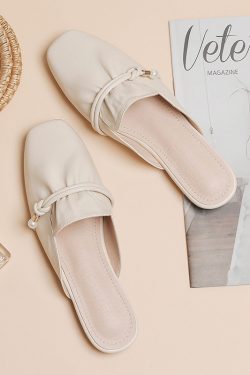 Backless Sheepskin Summer Slippers for Women - Flat Outdoor Loafers with Round Toe Design - Trendy Casual Footwear