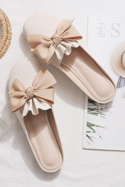 Backless Sheepskin Summer Slippers for Women - Flat Outdoor Loafers with Round Toe Design - Trendy Casual Footwear