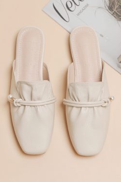 Backless Sheepskin Summer Slippers for Women - Flat Outdoor Loafers with Round Toe Design - Trendy Casual Footwear