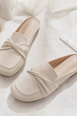 Backless Sheepskin Summer Slippers for Women - Flat Outdoor Loafers with Round Toe Design - Trendy Casual Footwear