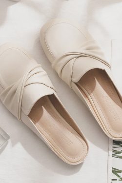 Backless Sheepskin Summer Slippers for Women - Flat Outdoor Loafers with Round Toe Design - Trendy Casual Footwear